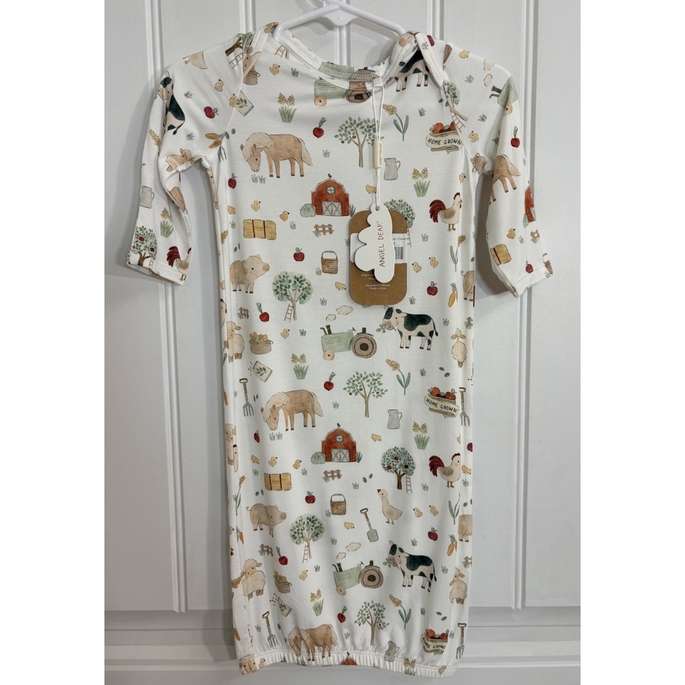 Angel Dear Cute Farm Animals Bamboo Lap Gown 0โ3M Cow Horse Tractor NWT